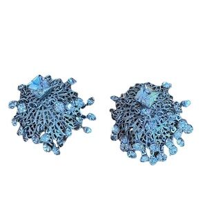 Vintage Clear Rhinestone Silver Tone Metal Claw Clip On Earrings